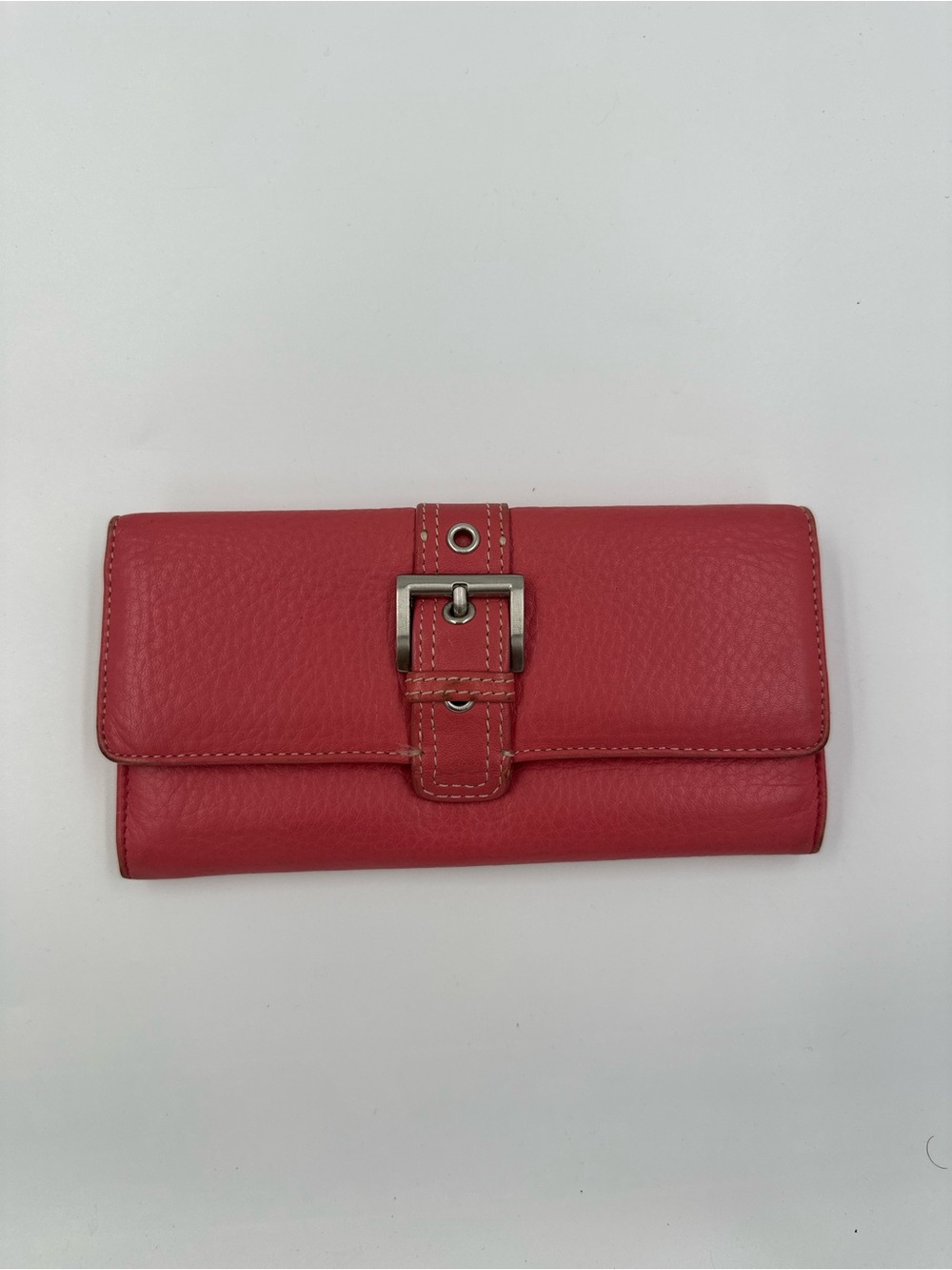 Pink Leather Buckle Continental Wallet - Unbranded